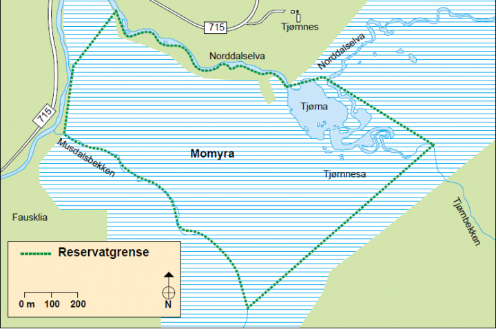 Kart over Momyra naturreservat
