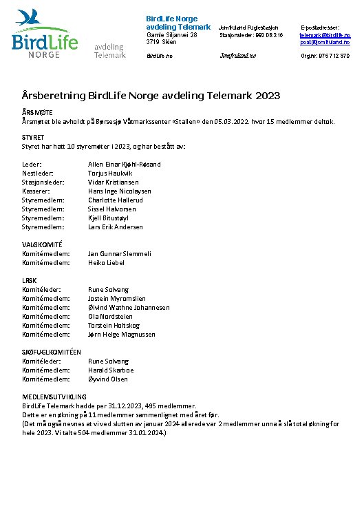 Årsberetning BirdLife Norge avdeling Telemark