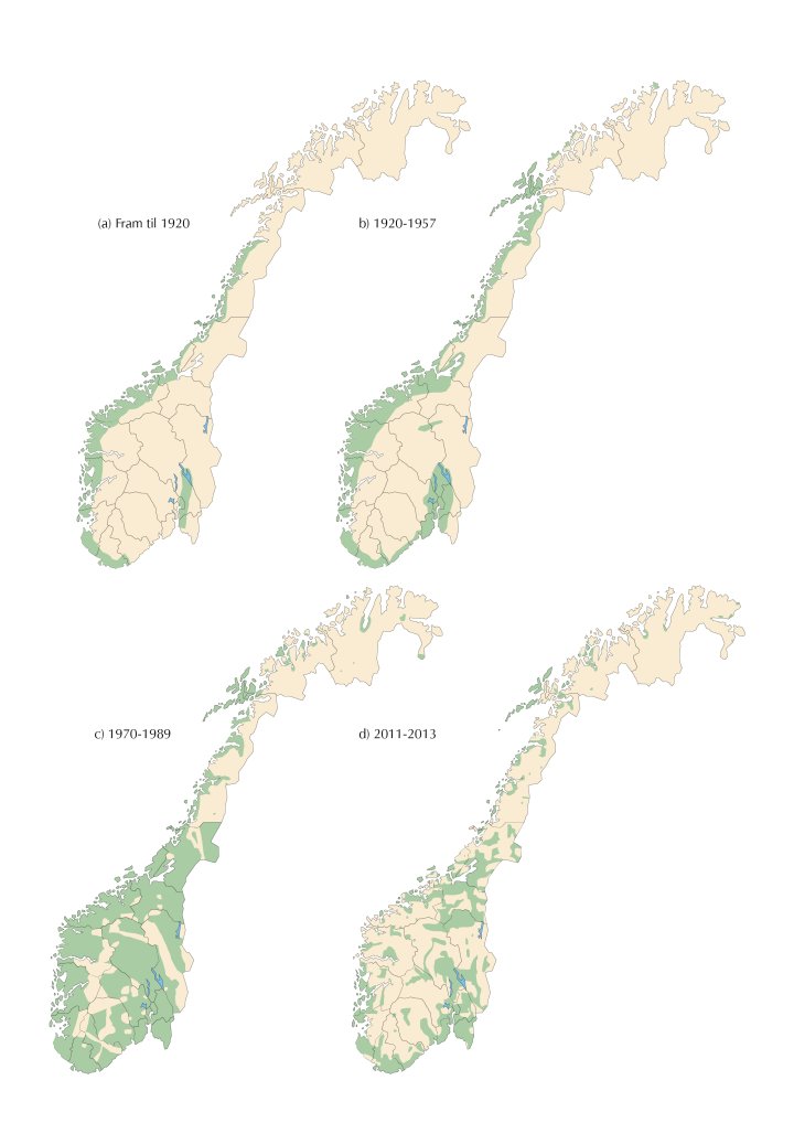 Vipas tilbakegang i Norge (4 kart)