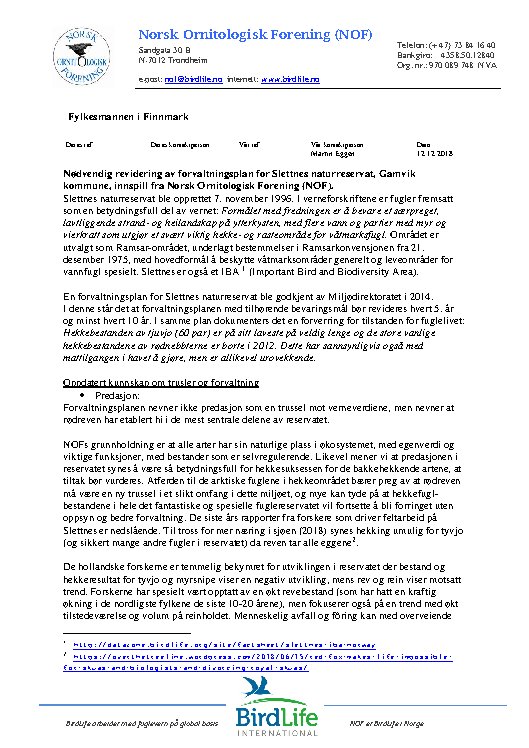 Innspill til Fylkesmannen i Finnmark Innspill til Fylkesmannen i Finnmark