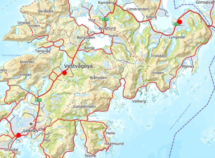 Kart fugletårn Vestvågøy Kart fugletårn Vestvågøy