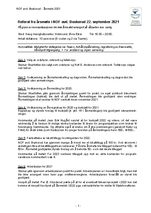 Årsmøtereferat NOF avd. Buskerud 2021 Årsmøtereferat NOF avd. Buskerud 2021