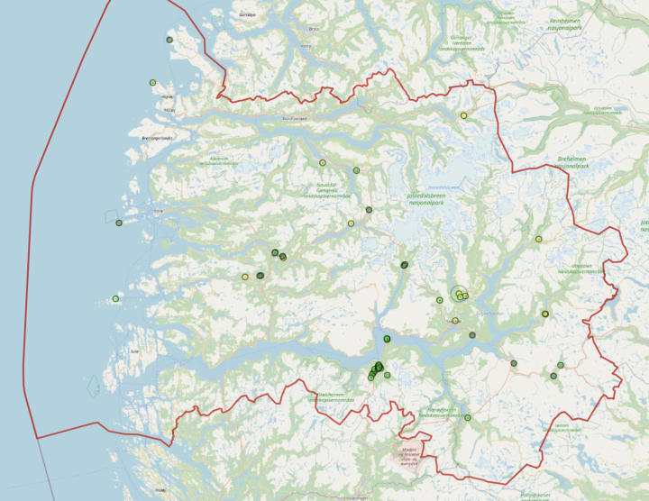 Fig 2: Kart fra Artsobservasjoner 2021