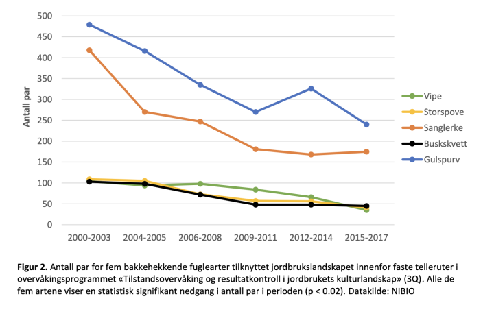 Fig 4: Utvikling antall par bakkehekkende fugler