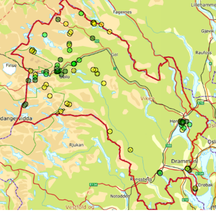 Kart 1 rødstilk Buskerud 2022