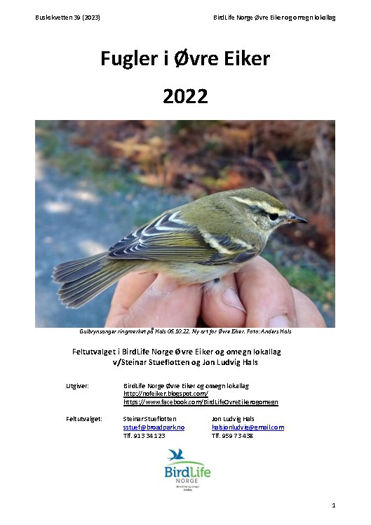 Fugler i Øvre Eiker 2022 Fugler i Øvre Eiker 2022