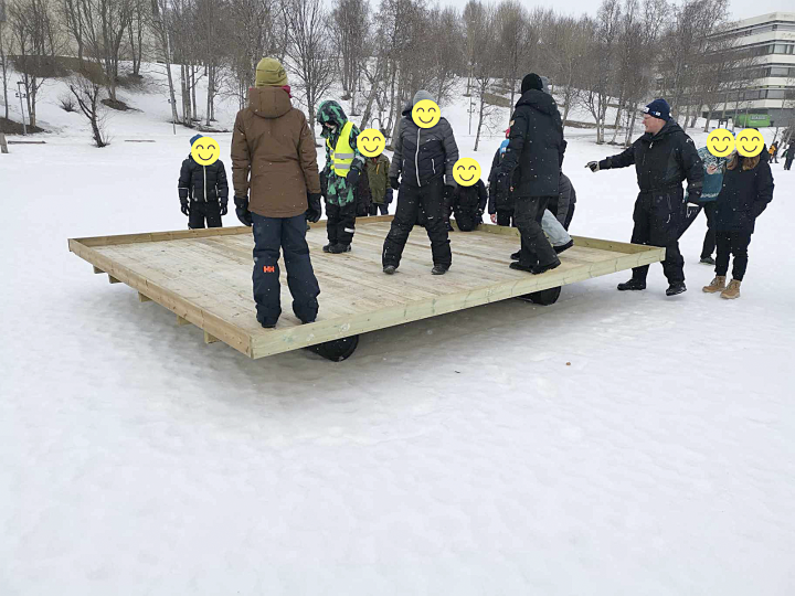 Ungene på hekkeflåte for terner Finnsnesvatnet