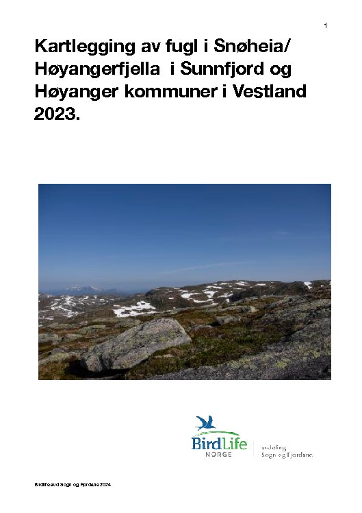 Kartlegging av fugl i Snøheia/ Høyangerfjella Kartlegging av fugl i Snøheia/ Høyangerfjella