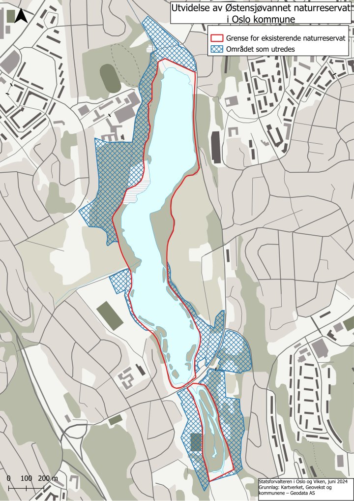 Kart over Østensjøvannet Kart over Østensjøvannet