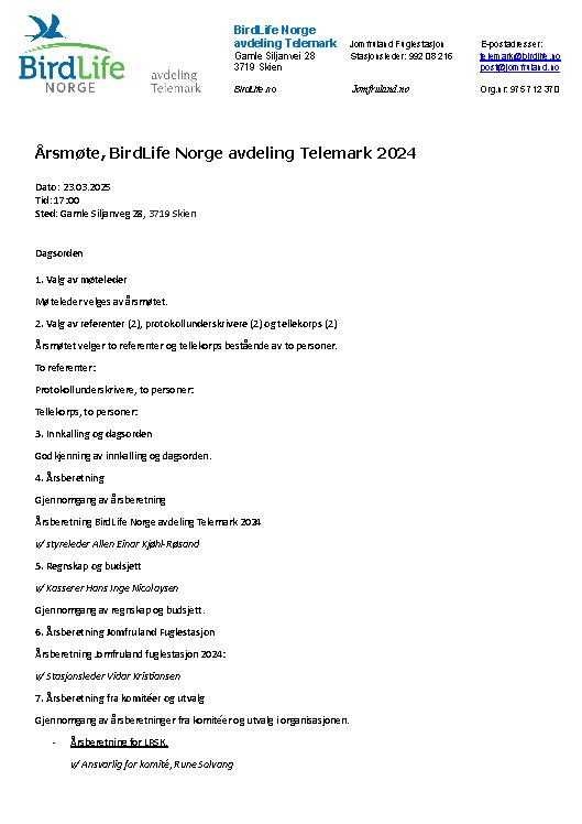 Årsmøtedokument 2024 BirdLife Telemark
