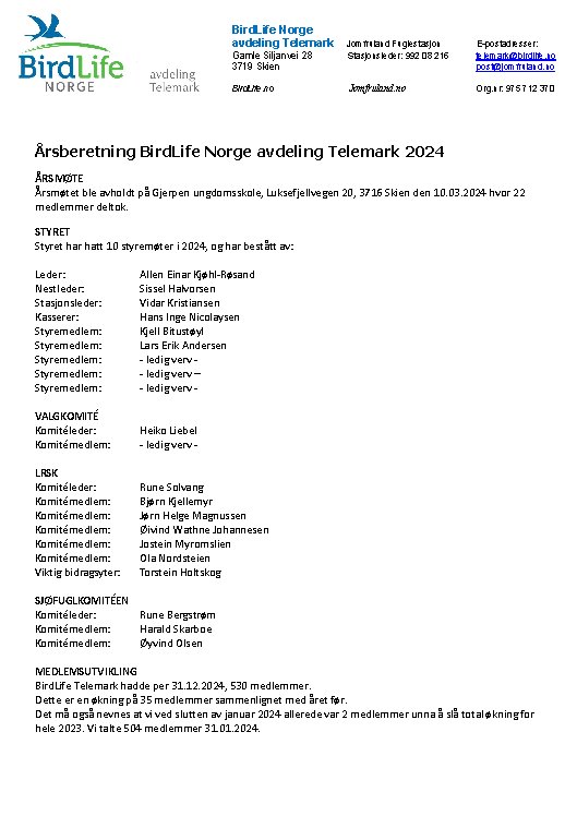 Årsberetning BirdLife Telemark 2024